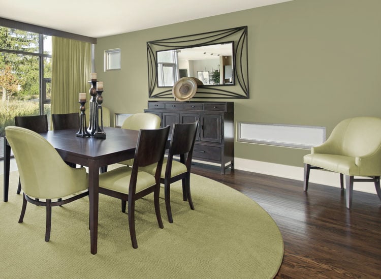 green and white dining room