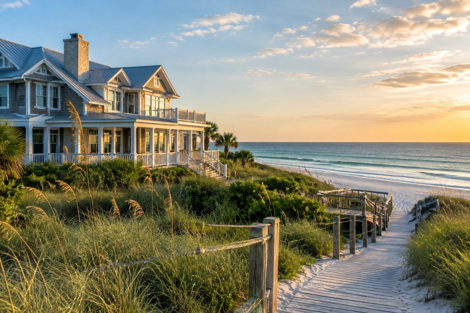 A coastal home near the dunes overlooking the shoreline at Wrightsville Beach.