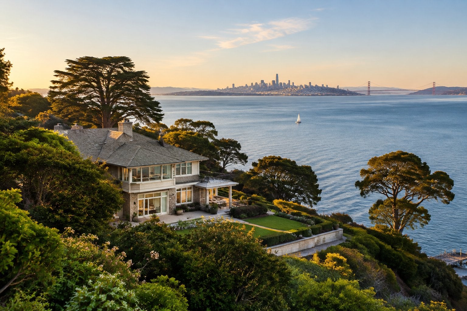 A waterfront home in Belvedere overlooking San Francisco Bay.