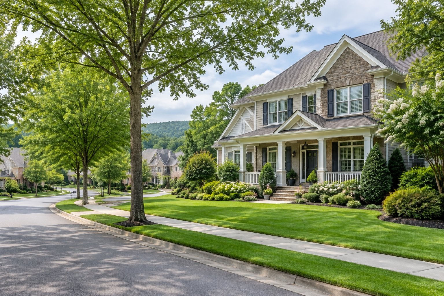 An upscale home on a quiet, tree-lined street in Mint Hill, North Carolina.