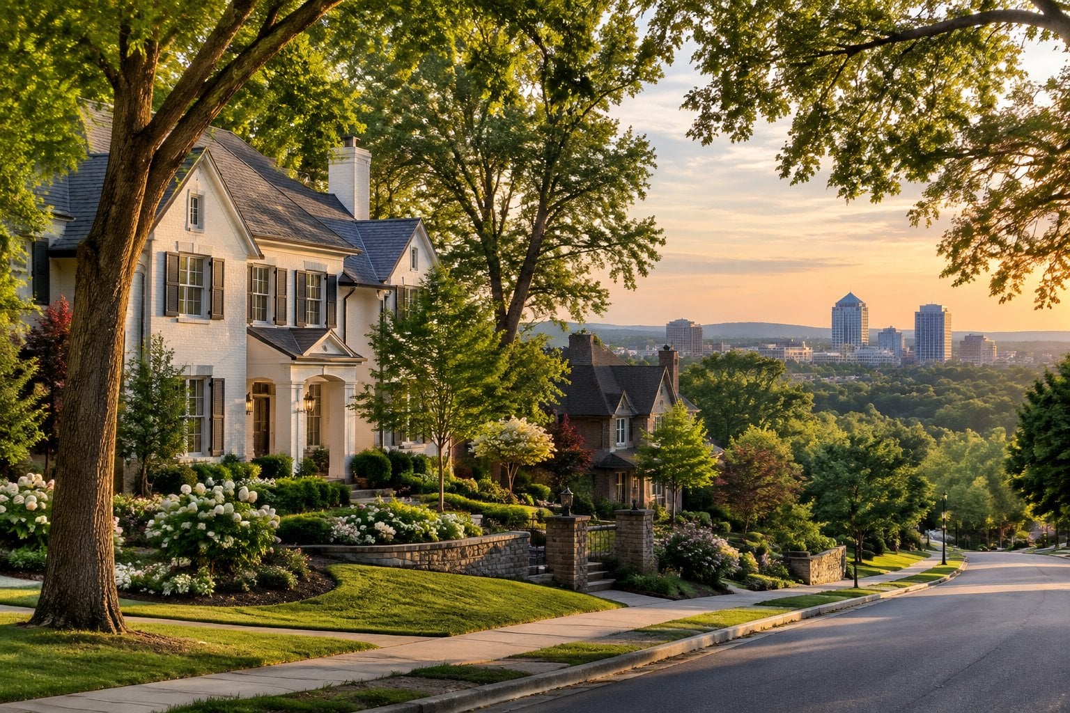 A spacious home on a leafy, landscaped street in Greensboro.